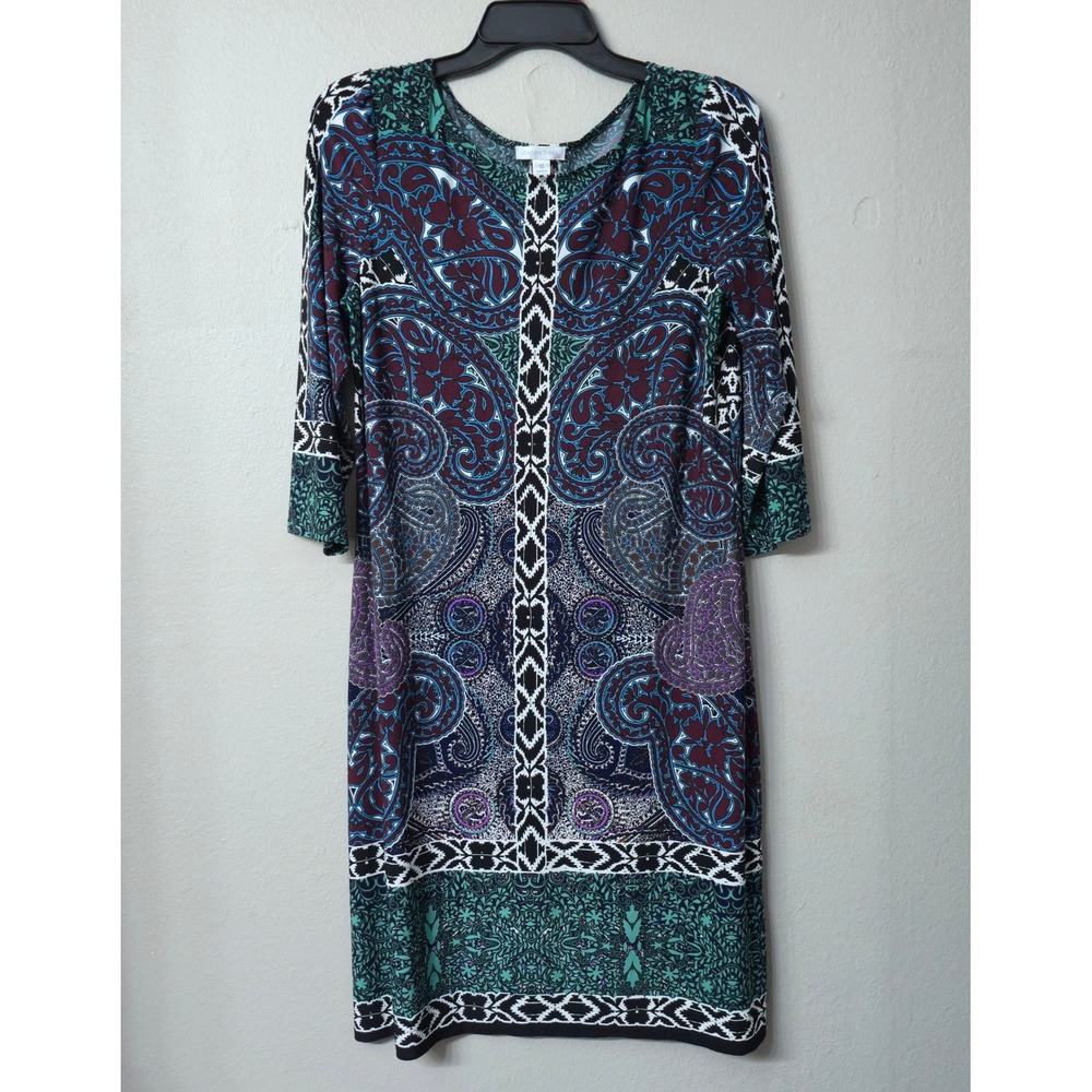 London Times Womens Paisley Geometric Print 3/4 Sleeve Sheath Dress Size 10
